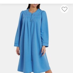 Jasmine Rose Womens Loose Fit Zip Quilted Robe With Pockets Blue Small